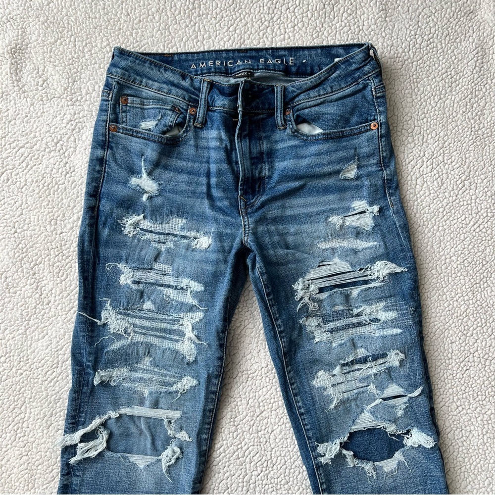 AE Men’s Airflex + Patched Slim Straight Jeans - Picture 7 of 10